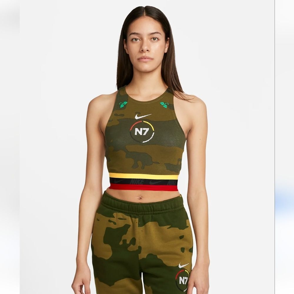 Nike Sportswear N7 Women's Cropped Top Olive Red Size XL